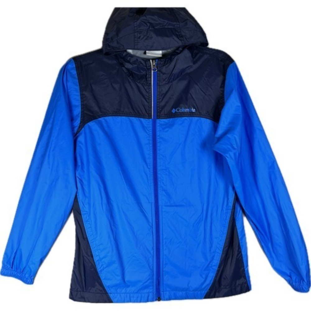 Columbia Windbreaker Jacket Kids Size L Blue Navy Hooded RB3416
